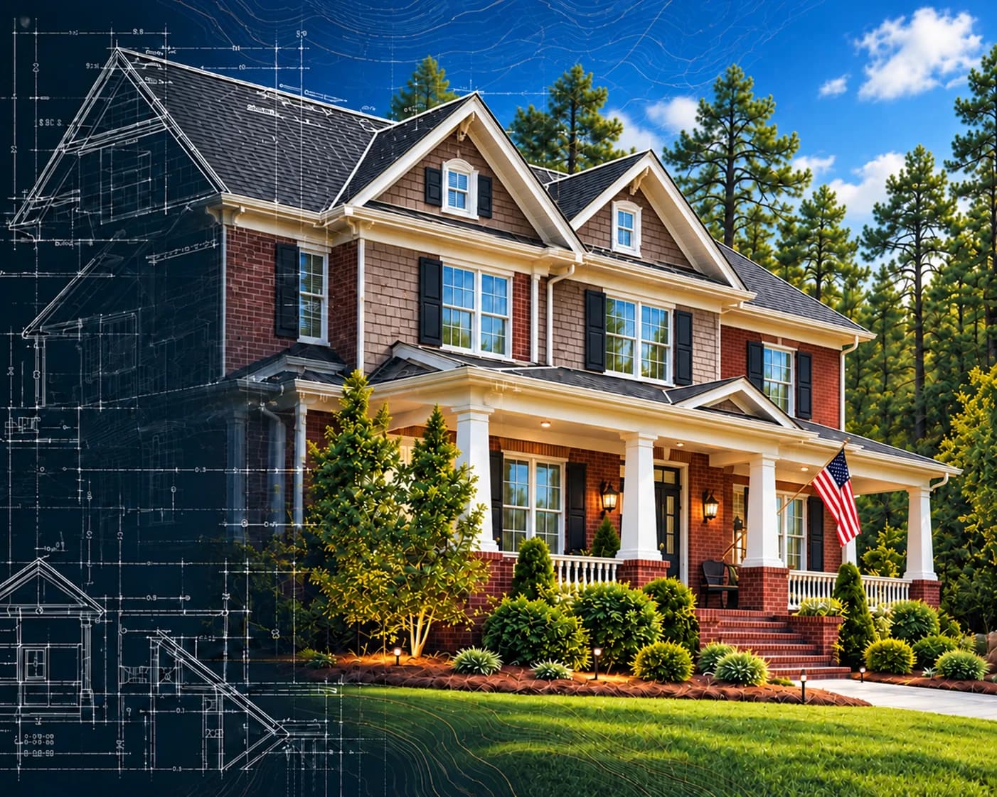 A two-story home with a welcoming front porch