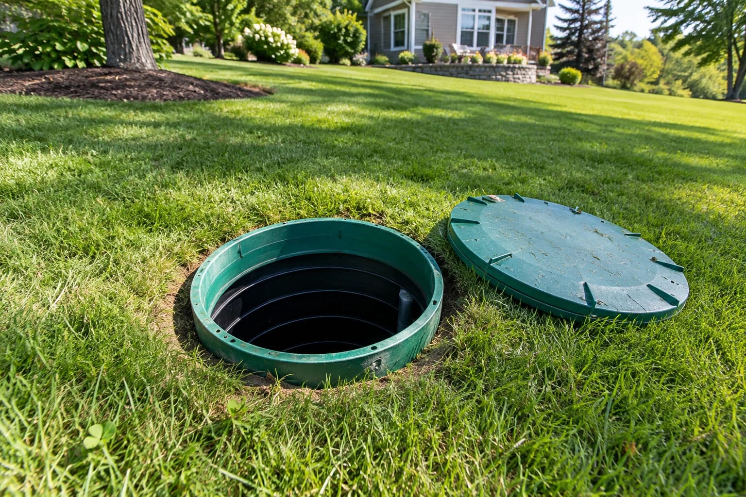 Septic tank access prepared for inspection