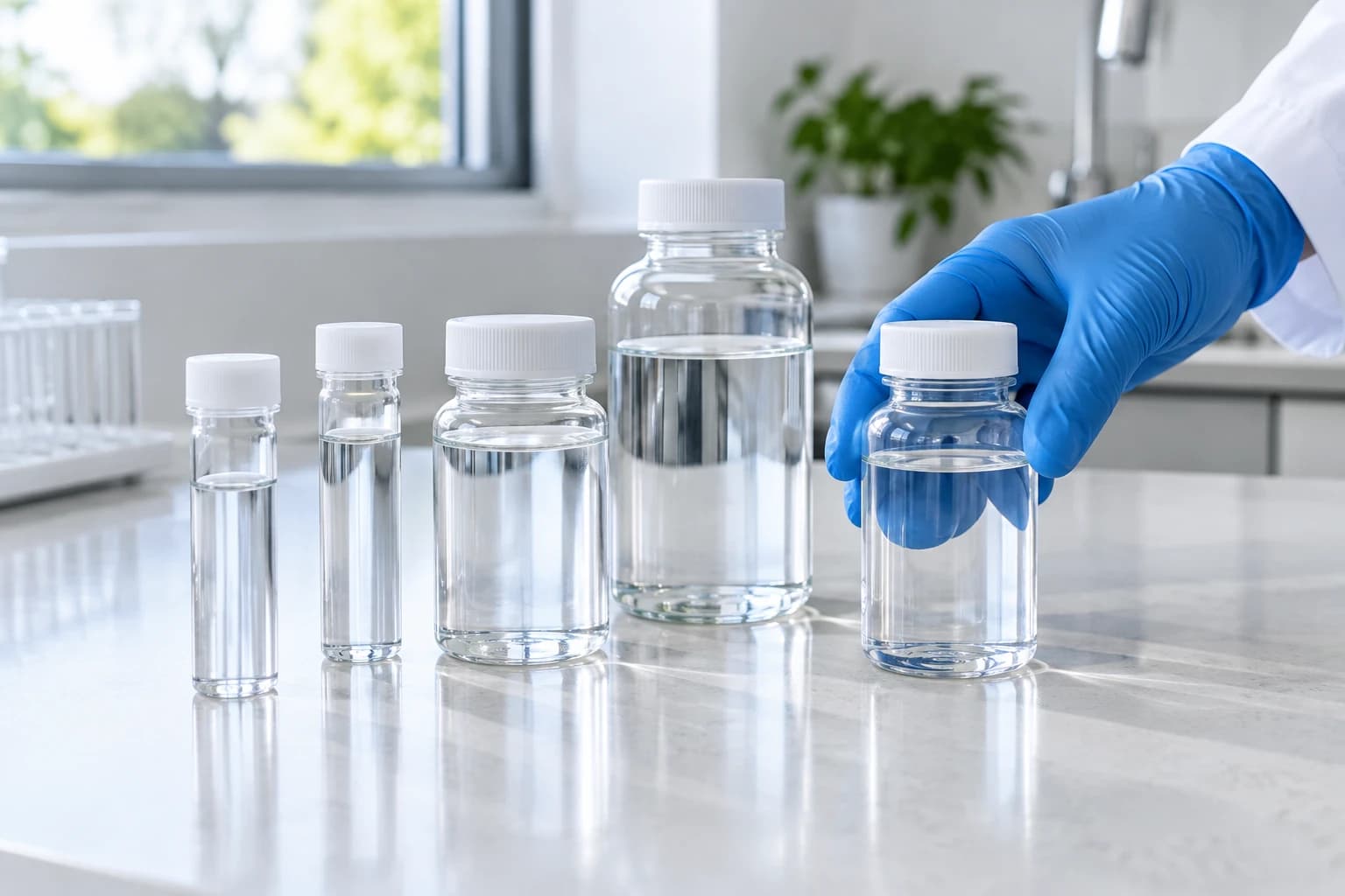 Water samples prepared for laboratory testing